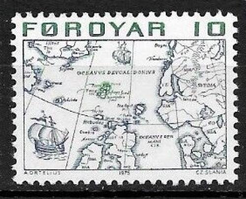 Poštová známka Faerské ostrovy 1975 Mapa Severná Evropy Mi# 8