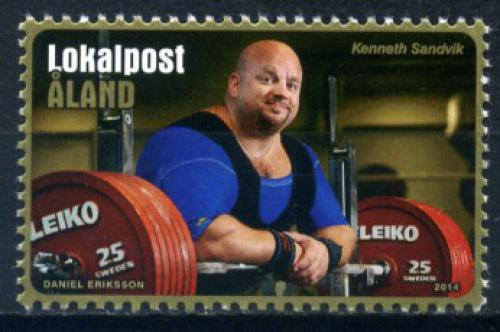 Poštová známka Alandy 2014 Kenneth Sandvik, vzpírání Mi# 393