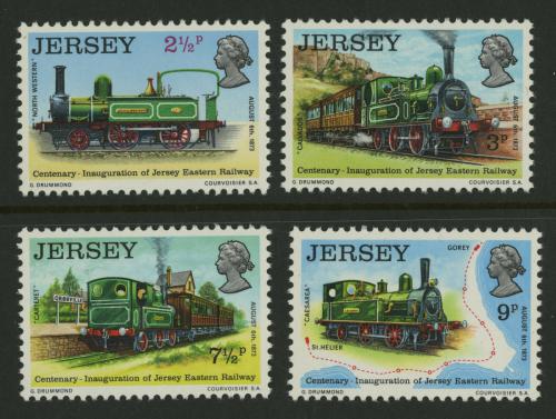 Poštové známky Jersey 1973 Historické lokomotívy Mi# 85-88