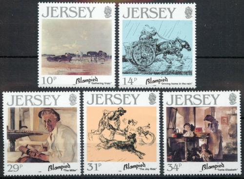 Poštové známky Jersey 1986 Umenie, Edmond Blampied Mi# 388-92 Kat 6€