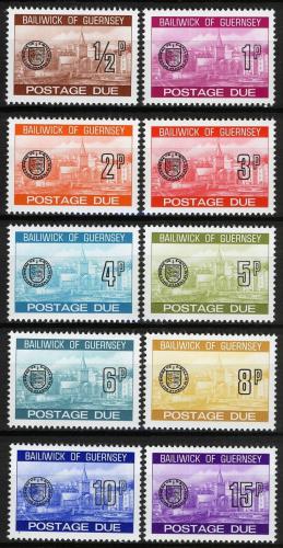 Poštové známky Guernsey 1977 St. Peter Port, doplatná Mi# 18-27