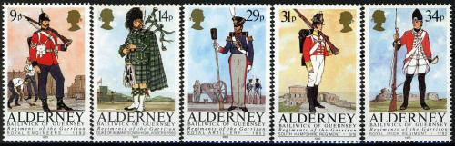 Poštové známky Alderney 1985 Historické uniformy Mi# 23-27 Kat 10€