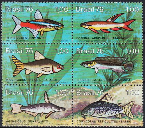 Poštové známky Brazílie 1976 Sladkovodní ryby Mi# 1545-50 Kat 6€