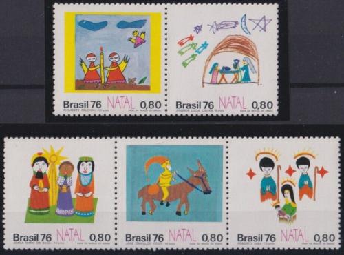Potov znmky Brazlie 1976 Vianoce, dtsk kresby Mi# 1564-68 - zvi obrzok