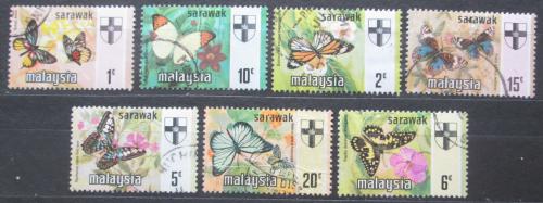 Poštové známky Malajsie Sarawak 1971 Motýle Mi# 219-25 Kat 7€