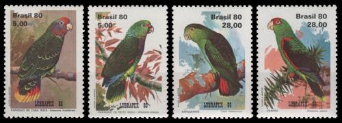 Poštové známky Brazílie 1980 Papagáje Mi# Mi# 1789-92 Kat 7.50€
