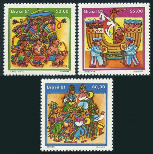 Poštové známky Brazílie 1981 Folklór Mi# Mi# 1840-42 Kat 5€