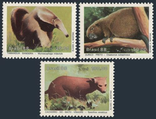 Poštové známky Brazílie 1988 Chránìná fauna Mi# 2259-61