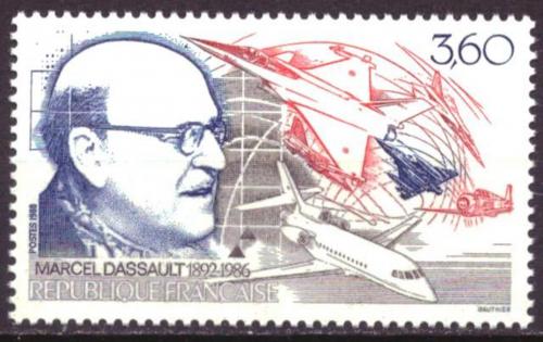Poštová známka Francúzsko 1988 Marcel Dassault, letecký konstruktér Mi# 2637