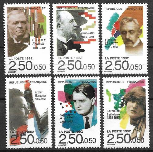 Poštové známky Francúzsko 1992 Hudební skladatelé Mi# 2892-97 Kat 8€