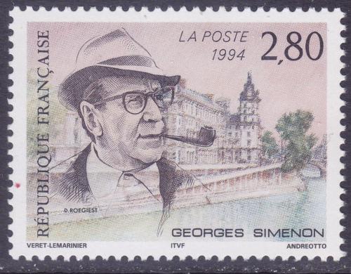 Poštová známka Francúzsko 1994 Georges Simenon, spisovatel Mi# 3055