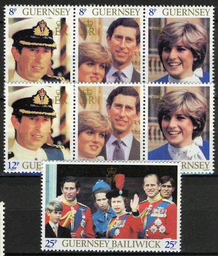 Poštové známky Guernsey 1981 Krá¾ovská svadba Mi# 225-31 Kat 7€