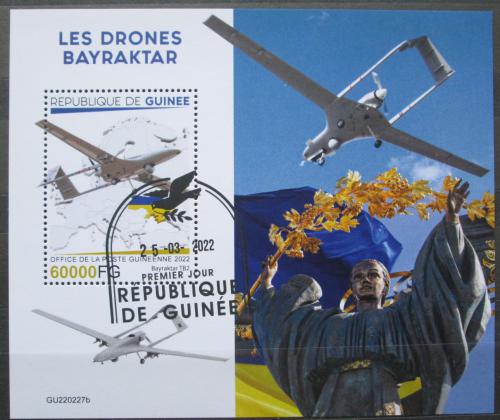 Poštová známka Guinea 2022 Vojna na Ukrajinì, drony Bayraktar Mi# N/N