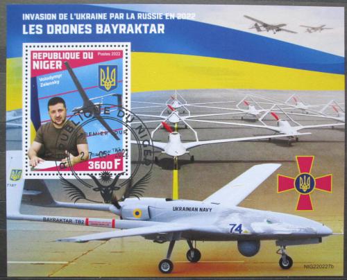 Poštová známka Niger 2022 Vojna na Ukrajinì, drony Bayraktar Mi# N/N