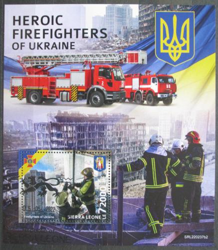 Poštová známka Sierra Leone 2022 Vojna na Ukrajinì, hasièi Mi# N/N