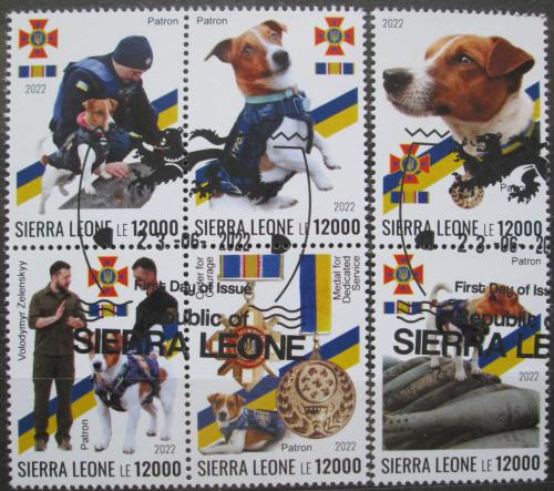 Poštové známky Sierra Leone 2022 Vojna na Ukrajinì, psi - hledaèi min Mi# N/N