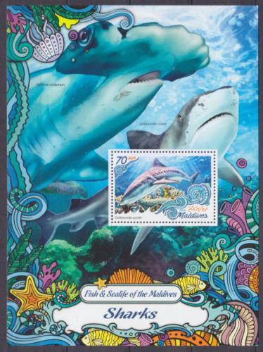 Poštová známka Maldivy 2016 Žraloky Mi# Block 993 Kat 9€