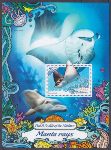 Poštová známka Maldivy 2016 Manty Mi# Block 995 Kat 7.50€