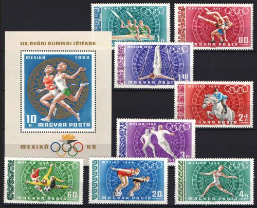 Poštové známky Maïarsko 1968 LOH Mexiko Mi# 2434-41 + Block 65