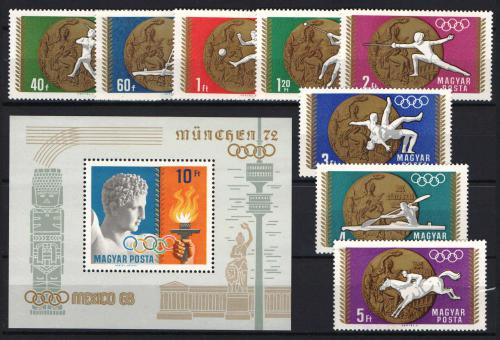 Poštové známky Maïarsko 1969 LOH Mexiko Mi# 2477-84 + Block 69