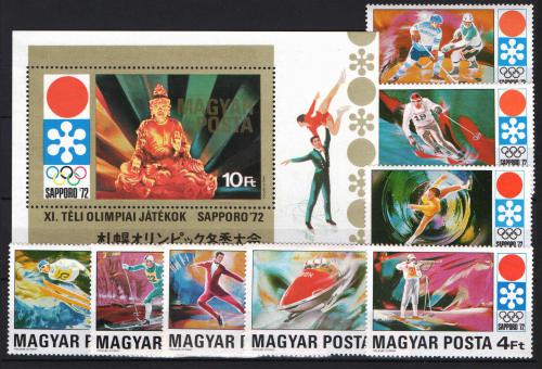 Poštové známky Maïarsko 1971 ZOH Sapporo Mi# 2720-27 + Block 86