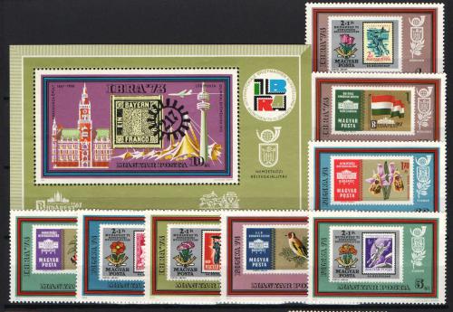 Poštové známky Maïarsko 1973 Výstava IBRA Mi# 2865-72 + Block 97