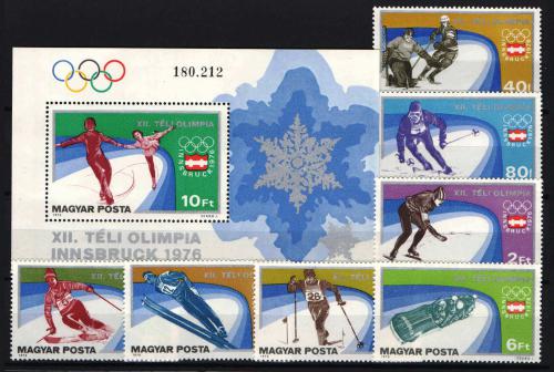 Poštové známky Maïarsko 1975 ZOH Innsbruck Mi# 3089-95 + Block 116