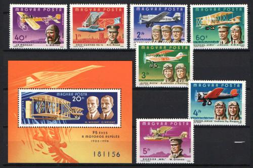 Poštové známky Maïarsko 1978 História letectvo Mi# 3275-81 + Block 129