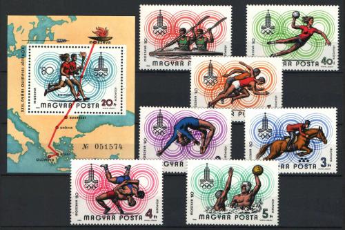 Poštové známky Maïarsko 1980 LOH Moskva Mi# 3433-39 + Block 142