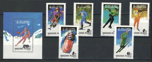 Poštové známky Maïarsko 1987 ZOH Calgary Mi# 3929-34 + Block 193
