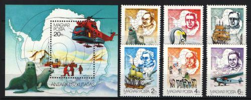 Poštové známky Maïarsko 1987 Prieskum Antarktidy Mi# 3907-12 + Block 190