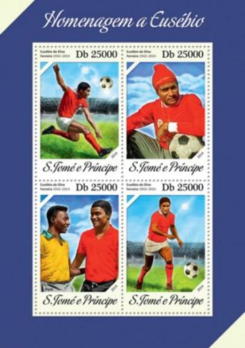 Poštové známky Svätý Tomáš 2014 Eusébio, futbal Mi# 5554-57 Kat 10€
