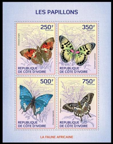 Poštové známky Pobrežie Slonoviny 2014 Motýle Mi# 1504-07 Kat 8.50€