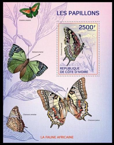 Poštová známka Pobrežie Slonoviny 2014 Motýle Mi# Block 189 Kat 11€