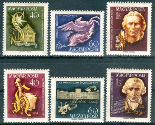 Poštové známky Maïarsko 1959 Joseph Haydn, Friedrich Schiller Mi# 1618-23 Kat 6€