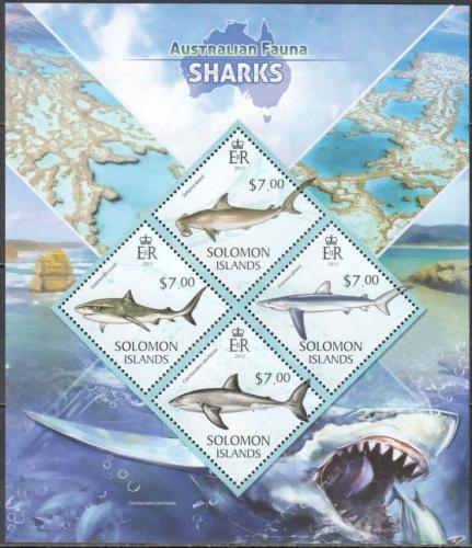Poštové známky Šalamúnove ostrovy 2013 Žraloky Mi# 1912-15 Kat 9.50€