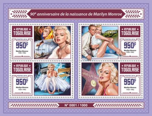 Poštové známky Togo 2016 Marilyn Monroe Mi# 7282-85 Kat 15€
