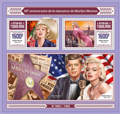 Poštová známka Togo 2016 Marilyn Monroe Mi# Block 1268 Kat 12€