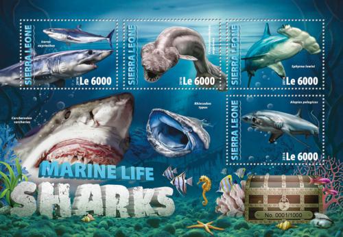 Poštové známky Sierra Leone 2016 Žraloky Mi# 7028-31 Kat 11€