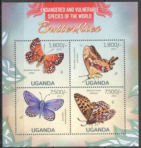 Poštové známky Uganda 2013 Motýle Mi# 3015-18 Kat 22€