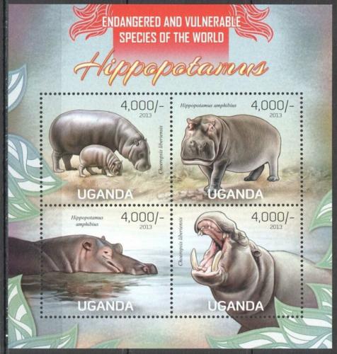 Poštové známky Uganda 2013 Hrochy Mi# 3040-43 Kat 19€