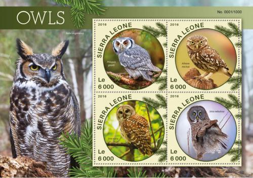 Poštové známky Sierra Leone 2016 Sovy Mi# 6853-56 Kat 11€