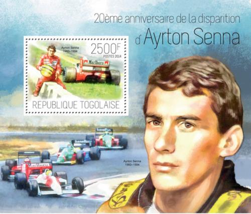 Poštová známka Togo 2014 Ayrton Senna, Formule 1 Mi# Block 945 Kat 10€