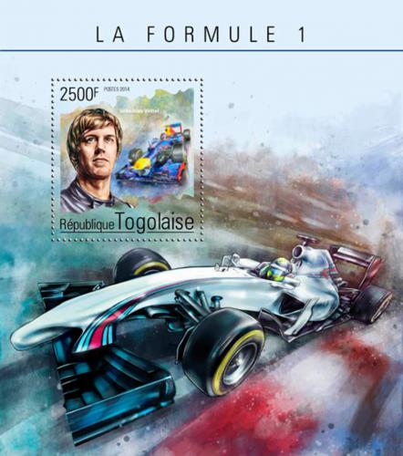 Poštová známka Togo 2014 Sebastian Vettel, Formule 1 Mi# Block 1093 Kat 10€