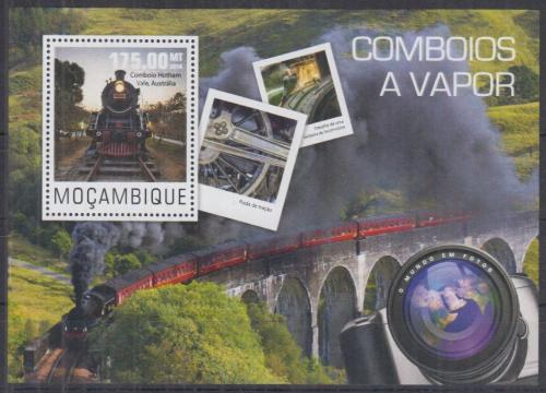 Poštová známka Mozambik 2014 Parní lokomotívy Mi# Block 972 Kat 10€