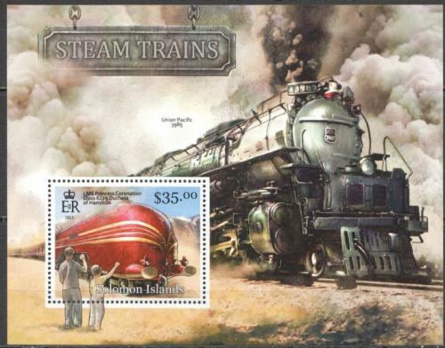 Poštové známky Šalamúnove ostrovy 2013 Parní lokomotívy Mi# Block 128 Kat 12€