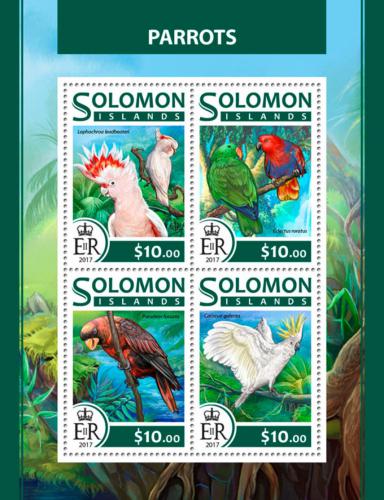 Poštové známky Šalamúnove ostrovy 2017 Papagáje Mi# 4441-44 Kat 12€