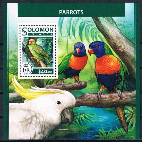 Poštová známka Šalamúnove ostrovy 2017 Papagáje Mi# Block 640 Kat 12€ 