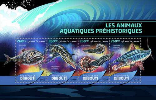Poštové známky Džibutsko 2016 Vodní dinosaury Mi# 1254-57 Kat 12€