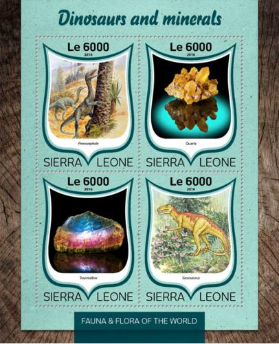 Poštové známky Sierra Leone 2016 Dinosaury a minerály Mi# 7523-26 Kat 11€